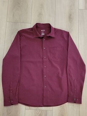 FLX Men's Burgundy Dress Shirt - Long Sleeve Button-Up